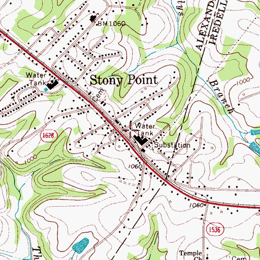 Topographic Map of Stony Point Volunteer Fire Department, NC