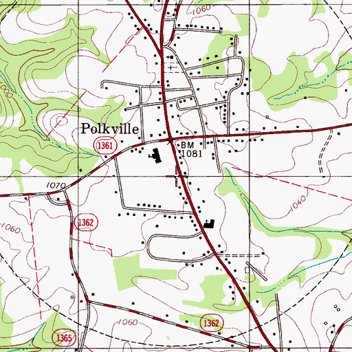 Topographic Map of Polkville Volunteer Fire Department, NC