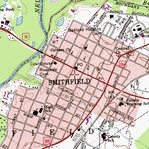 Topographic Map of Smithfield Fire Department, NC