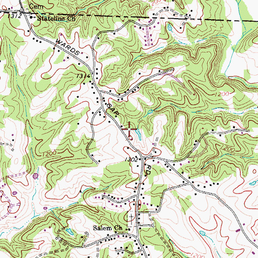 Topographic Map of Fourway Volunteer Fire Department Wards Gap Station, NC
