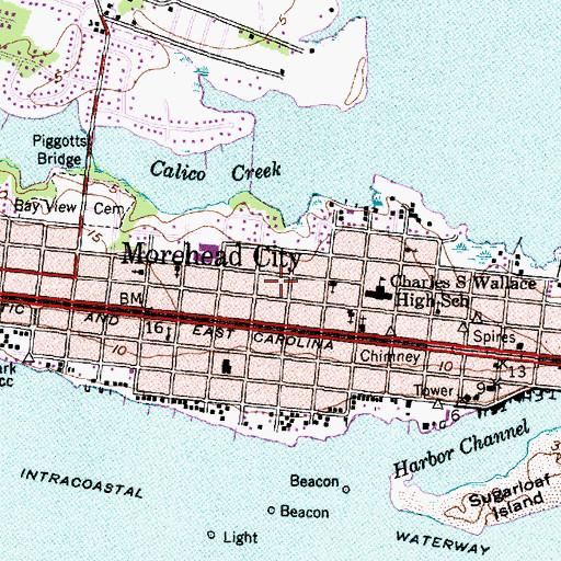 Topographic Map of Morehead City Fire / EMS Station 1, NC