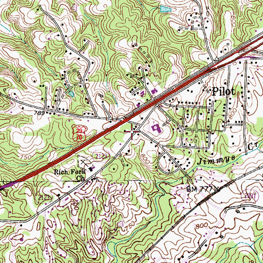 Topographic Map of Pilot Fire Department Station 54, NC