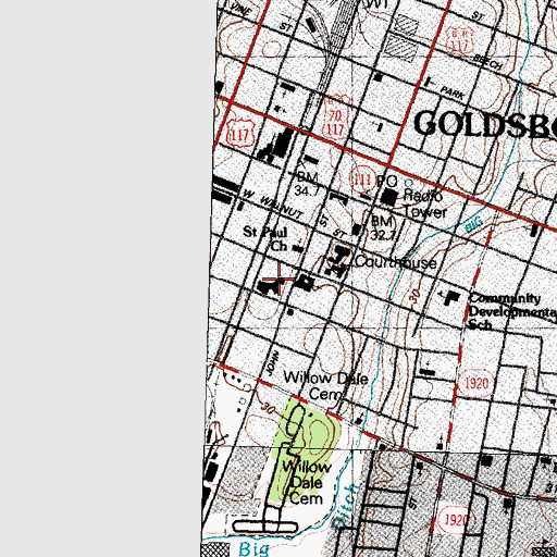 Topographic Map of Goldsboro Fire Department Station 1, NC