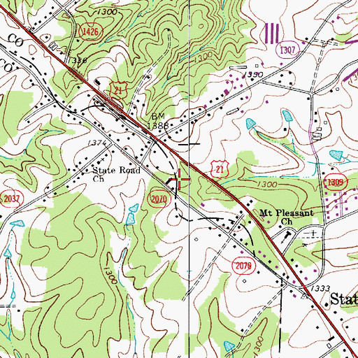 Topographic Map of State Road Volunteer Fire Department, NC