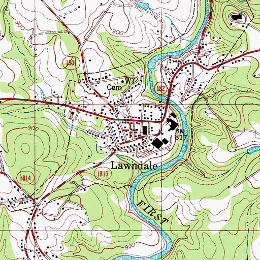 Topographic Map of Lawndale Volunteer Fire Department, NC