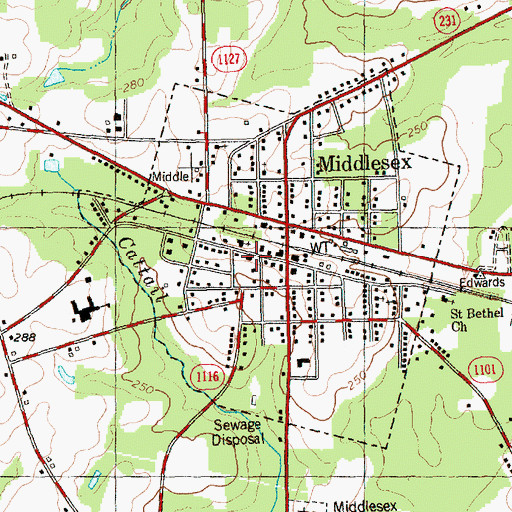 Topographic Map of Middlesex Volunteer Fire Department, NC