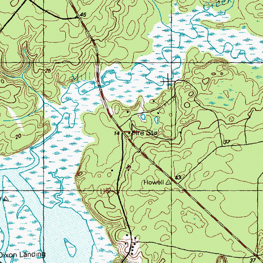 Topographic Map of Sunset Harbor and Zion Hill Volunteer Fire Department, NC