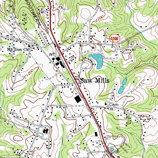 Topographic Map of Sawmills Volunteer Fire Department, NC