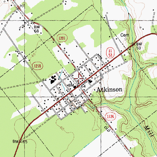 Topographic Map of Atkinson Fire Department, NC