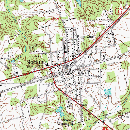 Topographic Map of Norlina Volunteer Fire Department, NC