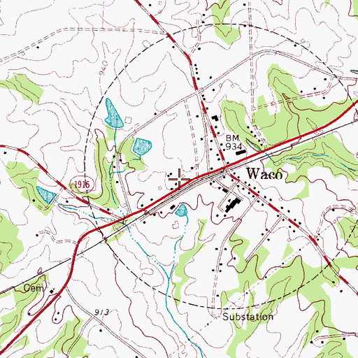 Topographic Map of Waco Community Volunteer Fire Department, NC