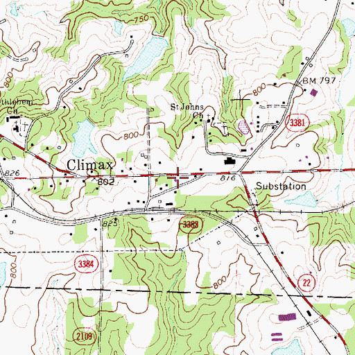 Topographic Map of Climax Volunteer Fire Department STA 35, NC