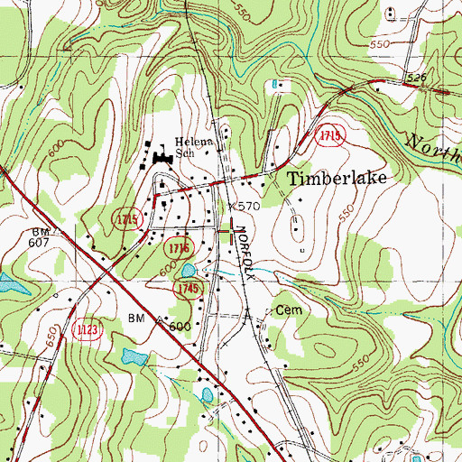 Topographic Map of Timberlake Volunteer Fire Department, NC