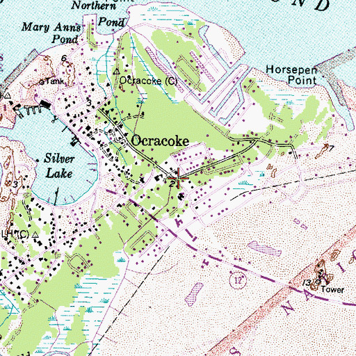 Topographic Map of Ocracoke Volunteer Fire Department, NC