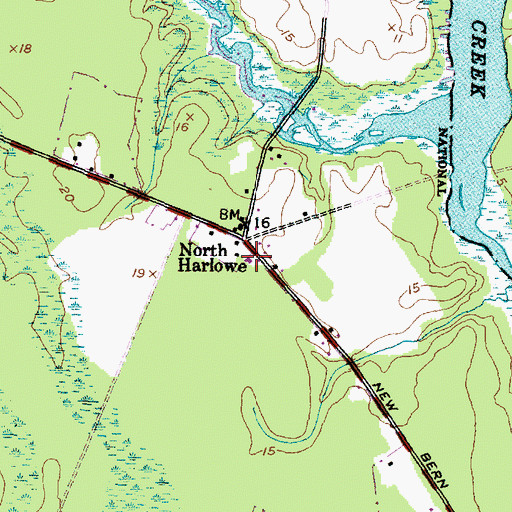 Topographic Map of Harlow Volunteer Fire Department, NC