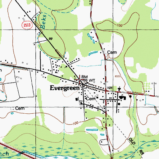 Topographic Map of Evergreen Volunteer Fire Department, NC