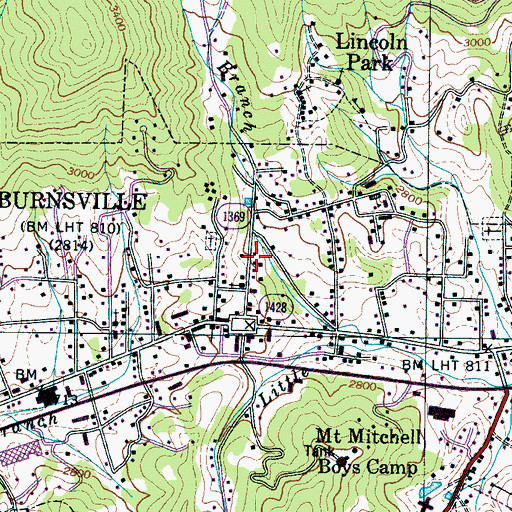 Topographic Map of Burnsville Volunteer Fire Department, NC