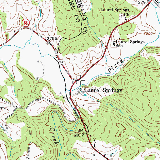 Topographic Map of Laurel Springs Volunteer Fire Department, NC