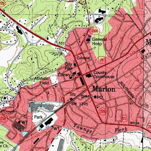 Topographic Map of Marion Fire Department, NC