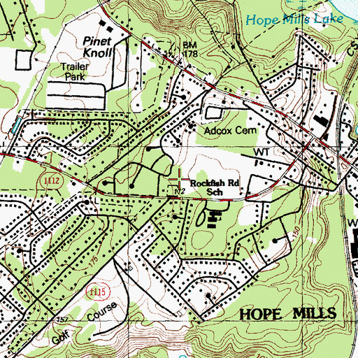 Topographic Map of Hope Mills Fire Department, NC