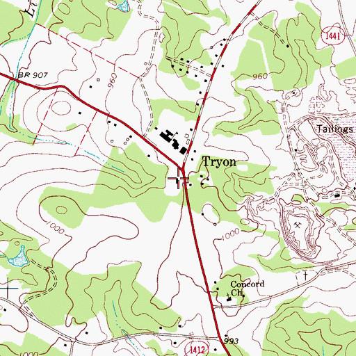Topographic Map of Tryonota Volunteer Fire Department, NC