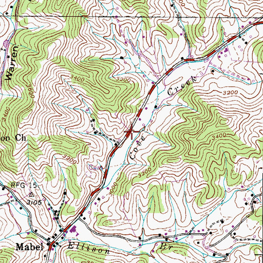 Topographic Map of Zionville Volunteer Fire Department, NC