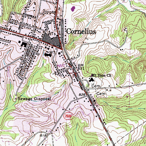 Topographic Map of Cornelius - Lemley Volunteer Fire and Rescue Station 1, NC