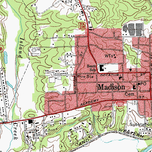 Topographic Map of Madison Fire Department, NC