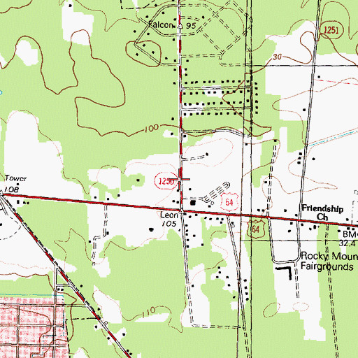 Topographic Map of Rocky Mount Fire Department Station 5, NC