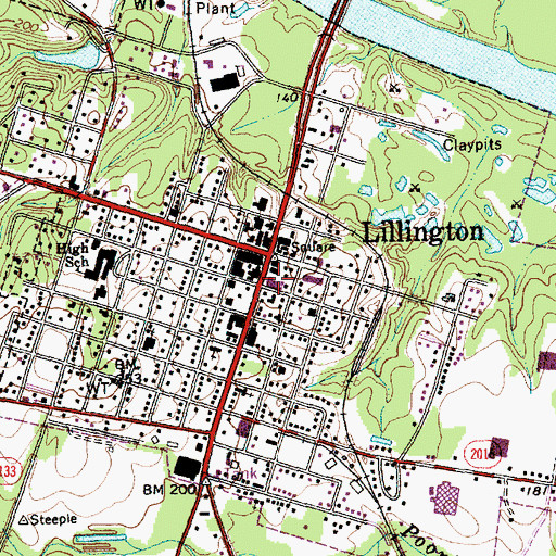 Topographic Map of Lillington Volunteer Fire Department, NC