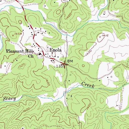 Topographic Map of Enola Volunteer Fire Department, NC