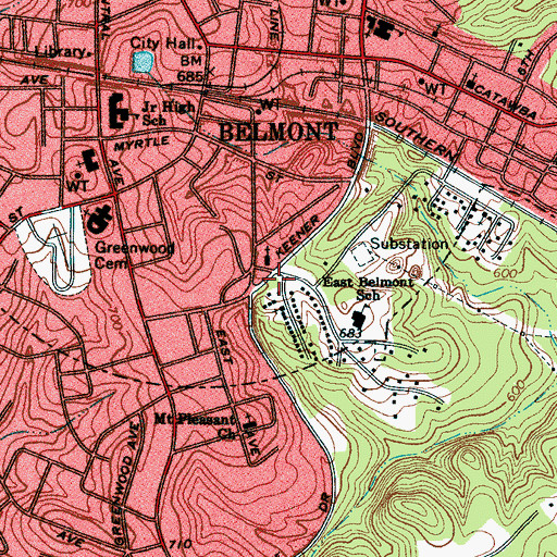 Topographic Map of Belmont Fire Department Station 43, NC