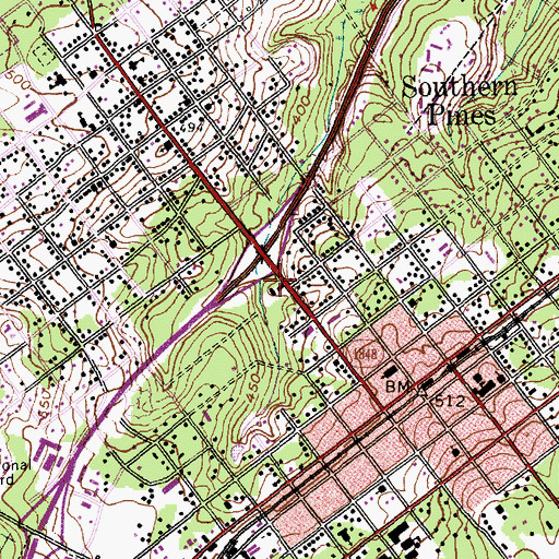 Topographic Map of Southern Pines Fire and Rescue Department, NC