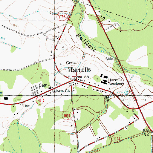 Topographic Map of Harrells Volunteer Fire Department, NC