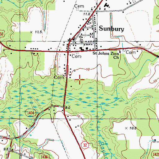Topographic Map of Sunbury Volunteer Fire Department Station 40, NC