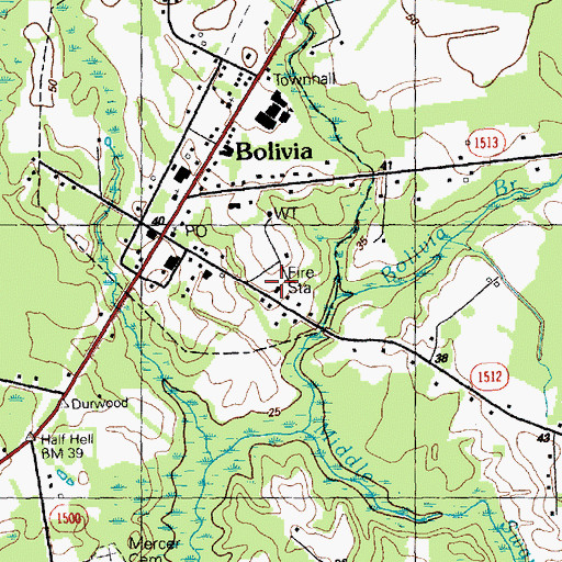 Topographic Map of Bolivia Volunteer Fire Department, NC