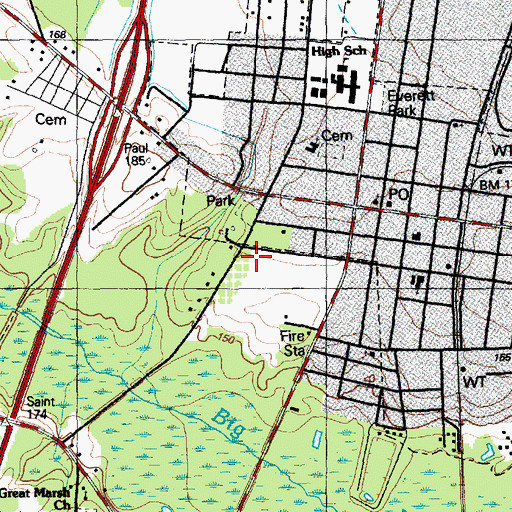 Topographic Map of Saint Pauls City Fire Department, NC