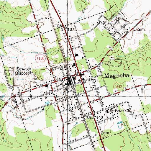 Topographic Map of Magnolia Volunteer Fire Department, NC