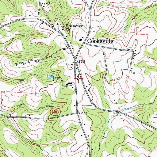 Topographic Map of Cooksville Volunteer Fire Department Station 14, NC