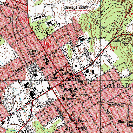 Topographic Map of Oxford Fire Department, NC
