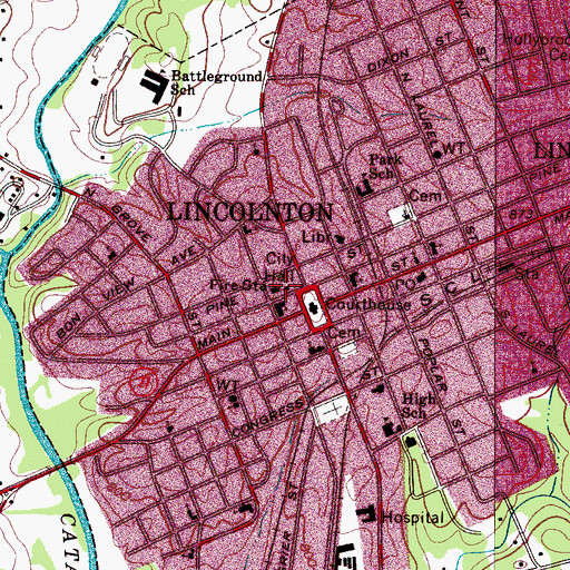 Topographic Map of Lincolnton Fire Department, NC