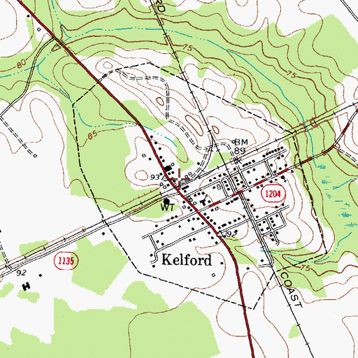 Topographic Map of Kelford Volunteer Fire Department, NC
