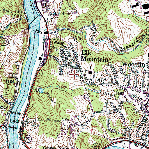 Topographic Map of Woodfin Volunteer Fire Department, NC