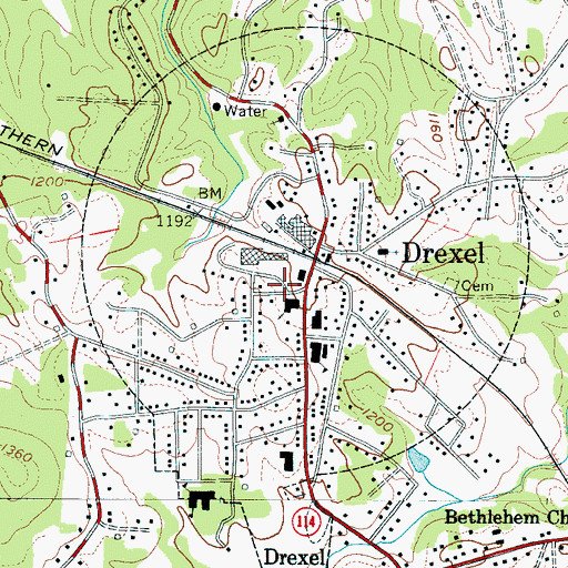 Topographic Map of Drexel Fire Department, NC