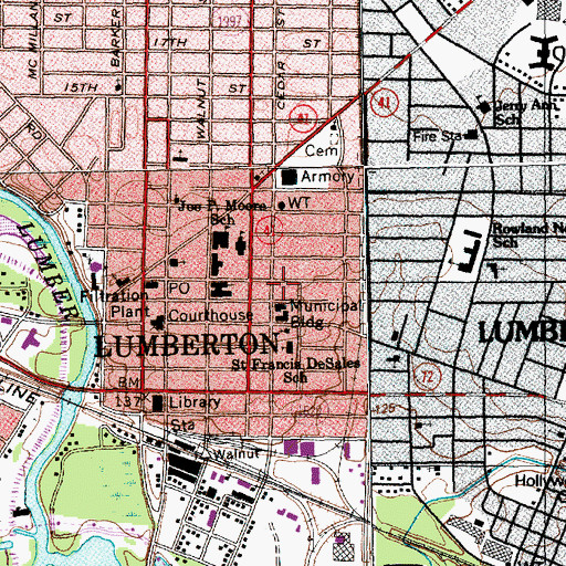 Topographic Map of Lumberton Fire Department, NC