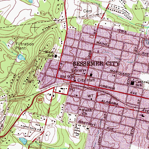 Topographic Map of Bessemer City Volunteer Fire Department, NC