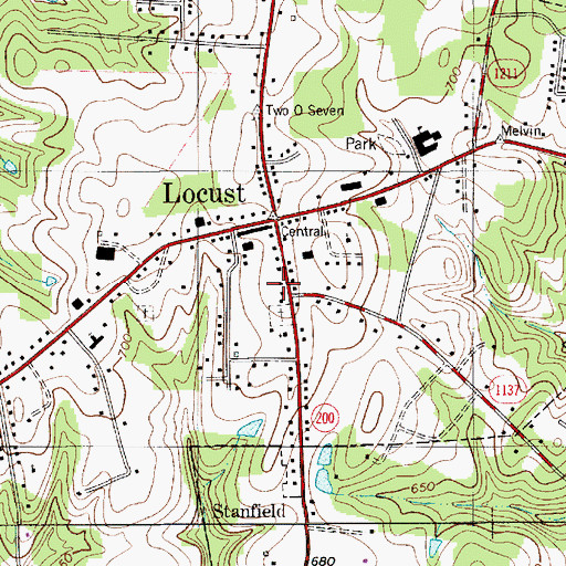 Topographic Map of West Stanly Fire Department Locust, NC