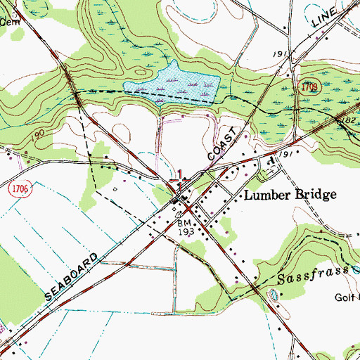 Topographic Map of Lumber Bridge Volunteer Fire Department, NC