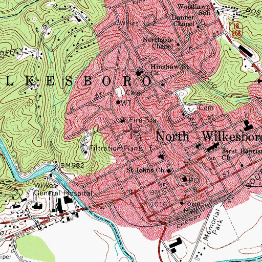 Topographic Map of North Wilkesboro Fire Department, NC