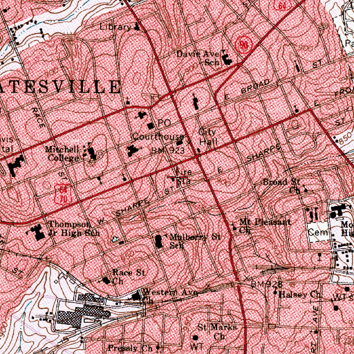 Topographic Map of Statesville Fire Department Station 1, NC